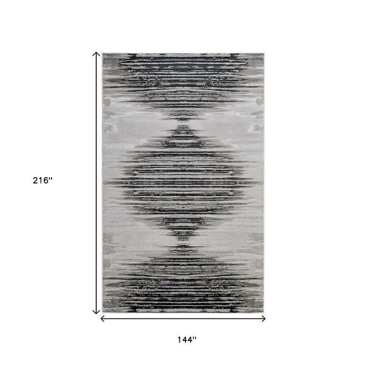 12' X 18' Black Silver And Taupe Geometric Area Rug