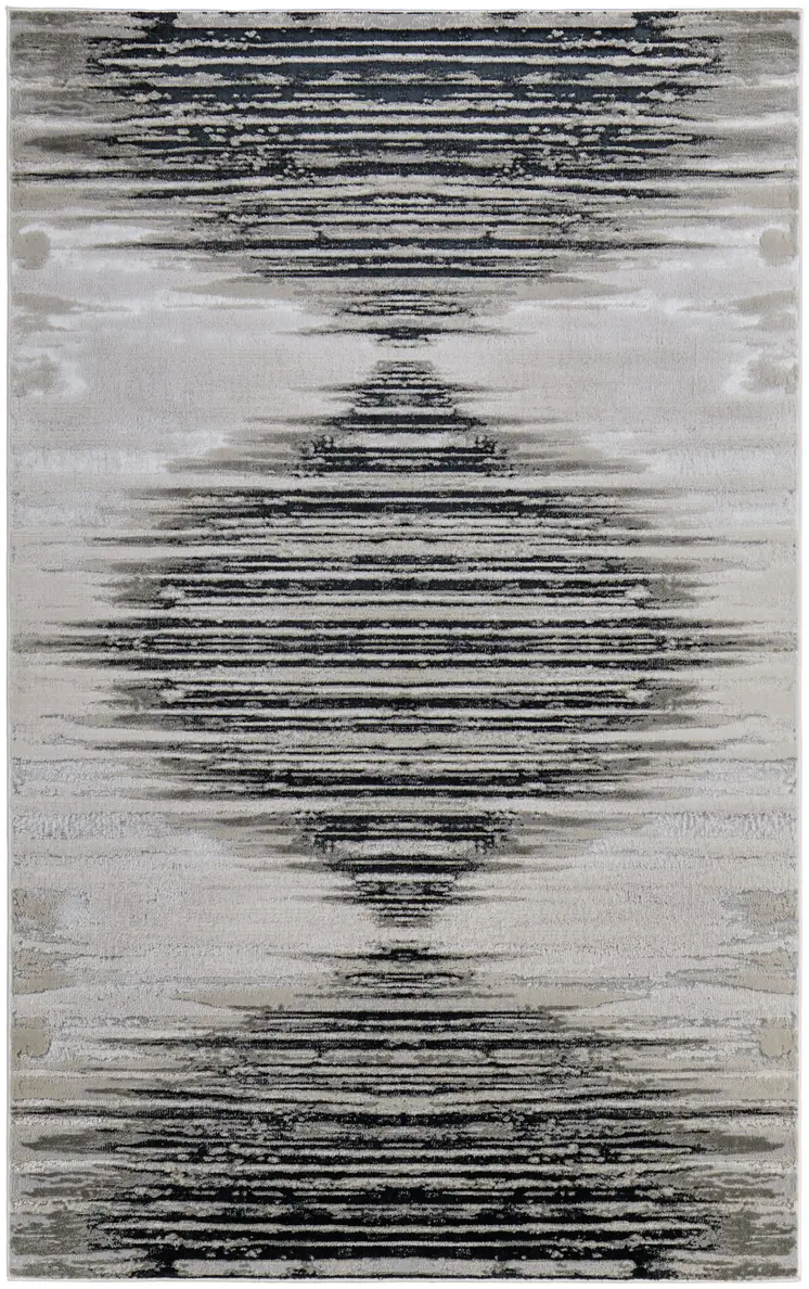 12' X 18' Black Silver And Taupe Geometric Area Rug