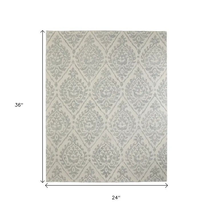 2' X 3' Ivory And Gray Floral Hand Tufted Area Rug