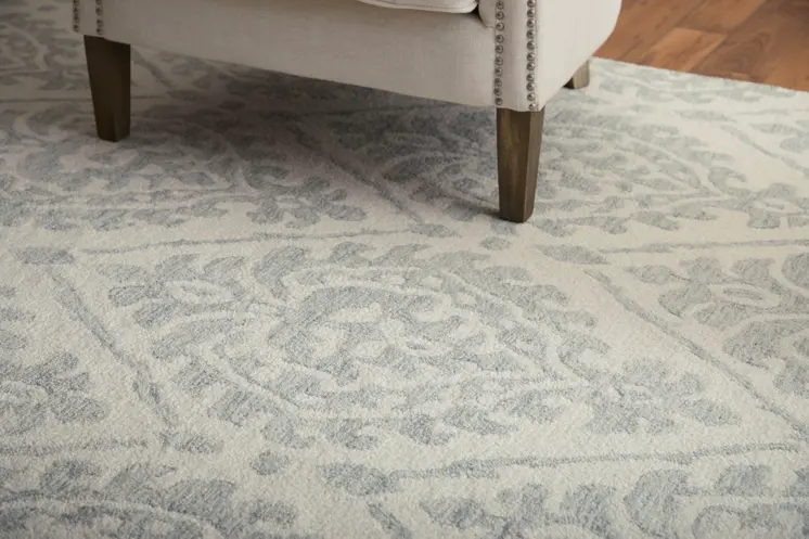2' X 3' Ivory And Gray Floral Hand Tufted Area Rug