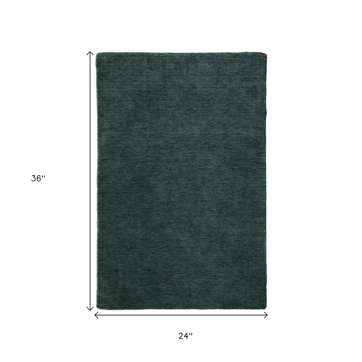 2' X 3' Green Hand Woven Area Rug