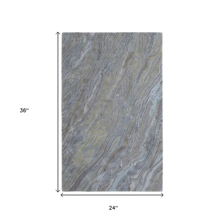 2' X 3' Blue Green And Gray Abstract Hand Tufted Area Rug