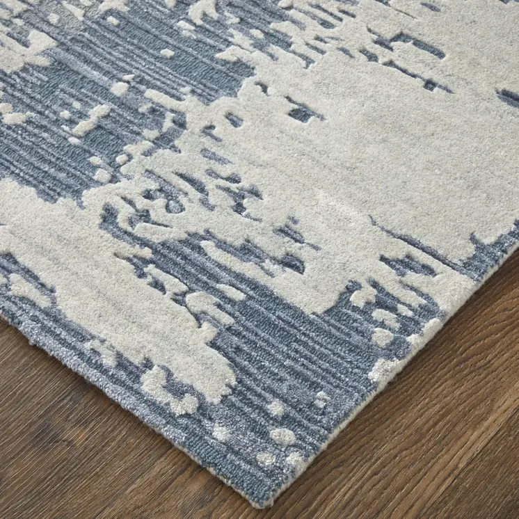 2' X 3' Blue And Ivory Abstract Hand Tufted Area Rug