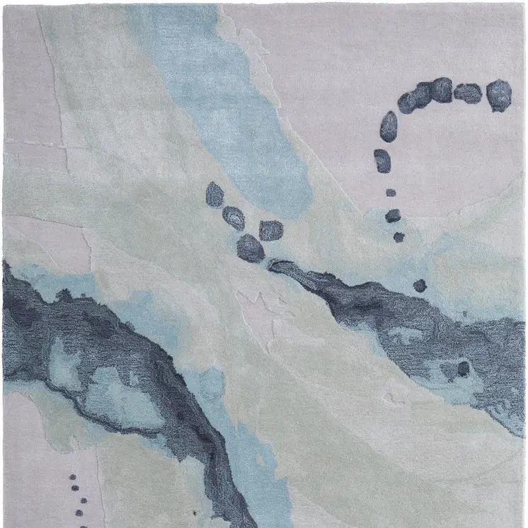 2' X 3' Green Blue And Ivory Abstract Hand Tufted Area Rug