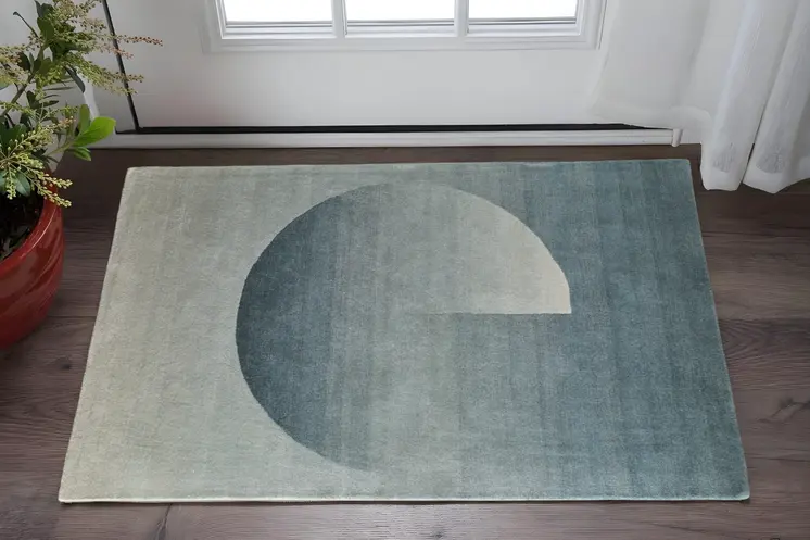 2' X 3' Blue And White Geometric Hand Tufted Area Rug