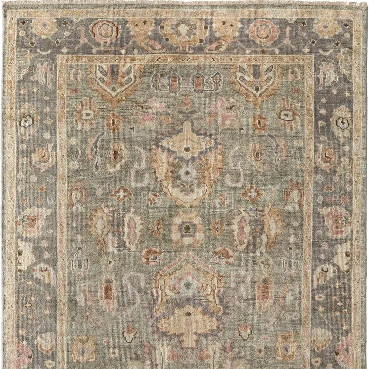 2' X 3' Gray Gold And Pink Oriental Hand Knotted Area Rug With Fringe