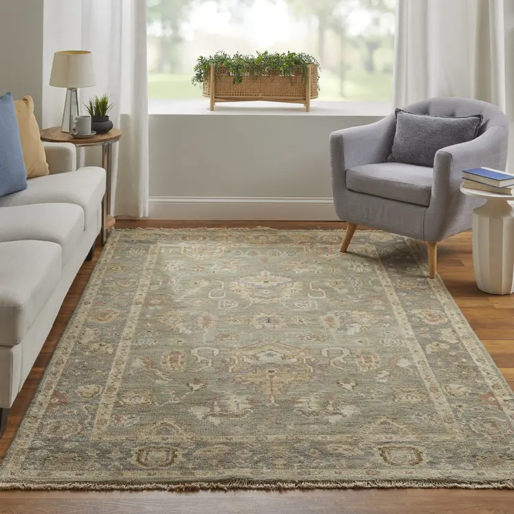 2' X 3' Gray Gold And Pink Oriental Hand Knotted Area Rug With Fringe