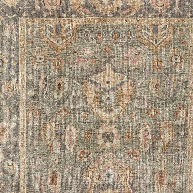 2' X 3' Gray Gold And Pink Oriental Hand Knotted Area Rug With Fringe