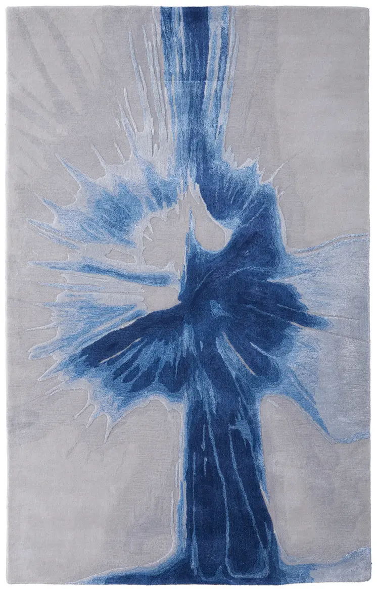 2' X 3' Blue And Gray Abstract Hand Tufted Area Rug