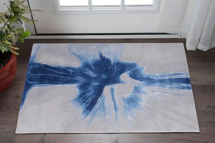 2' X 3' Blue And Gray Abstract Hand Tufted Area Rug