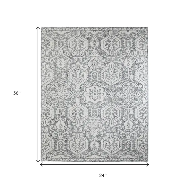 2' X 3' Gray And White Geometric Hand Tufted Area Rug