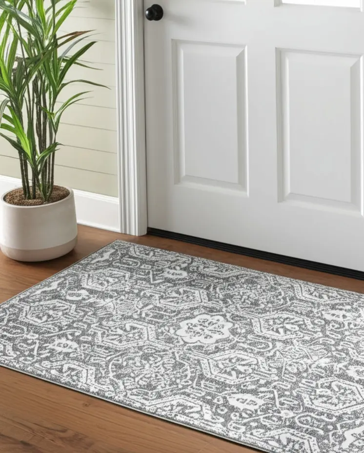 2' X 3' Gray And White Geometric Hand Tufted Area Rug