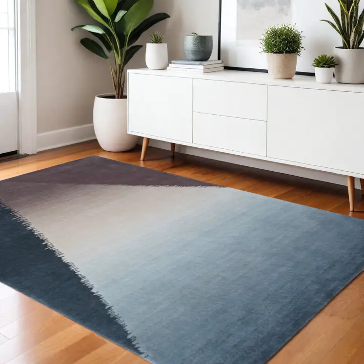 4' X 6' Taupe Blue And Tan Geometric Hand Tufted Area Rug