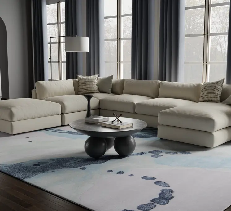 4' X 6' Green Blue And Ivory Abstract Hand Tufted Area Rug