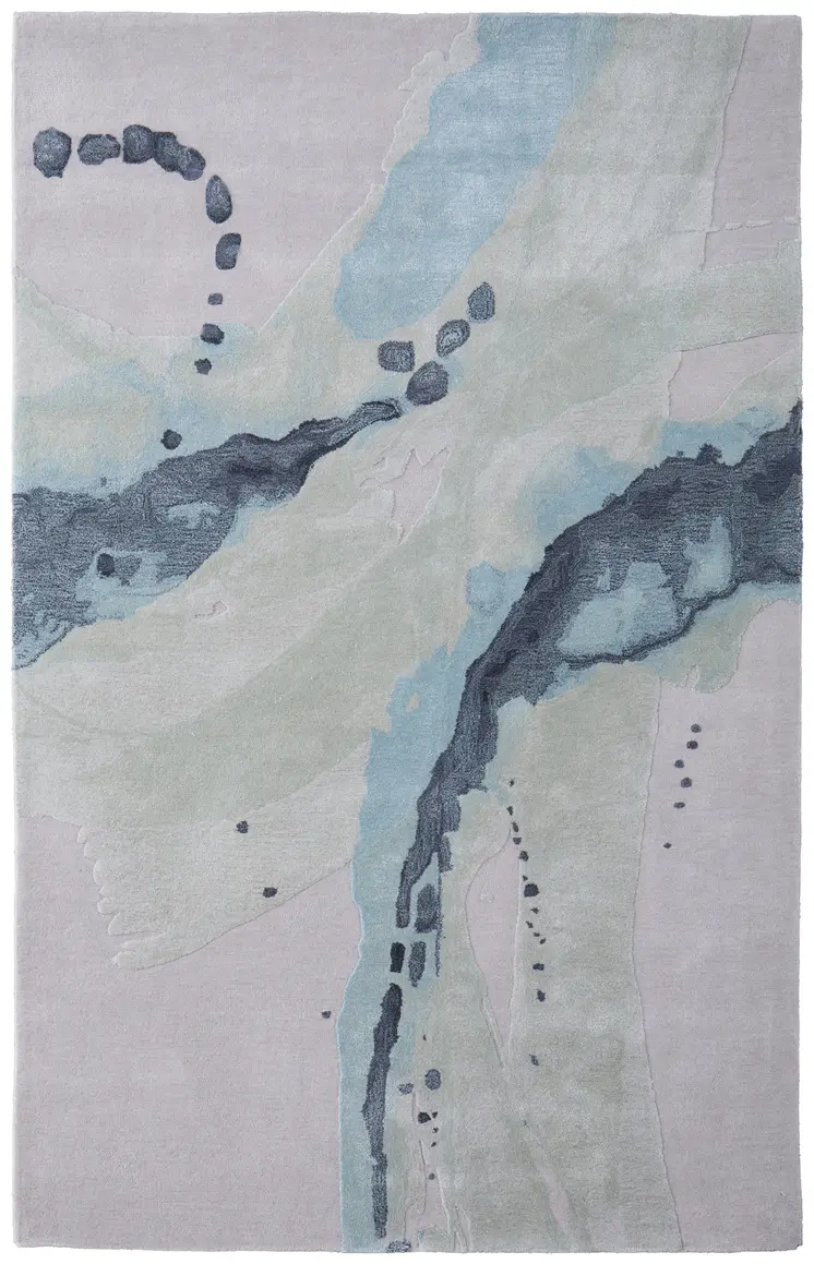 4' X 6' Green Blue And Ivory Abstract Hand Tufted Area Rug