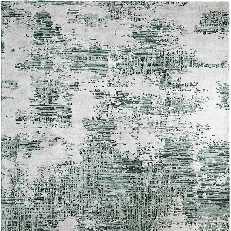 4' X 6' Green And White Abstract Hand Tufted Area Rug