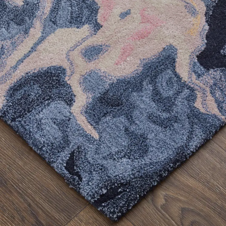 4' X 6' Pink Blue And Ivory Abstract Hand Tufted Area Rug