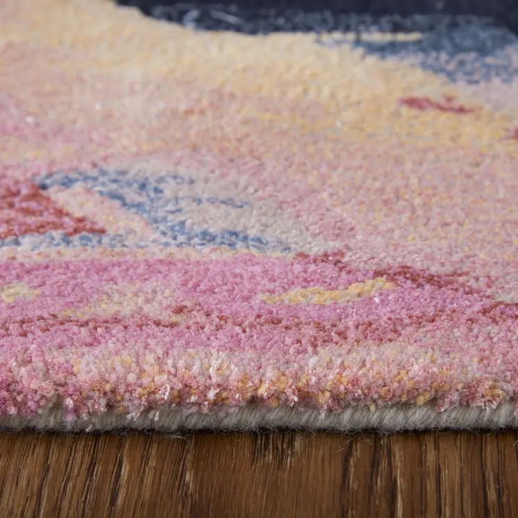 4' X 6' Pink Blue And Ivory Abstract Hand Tufted Area Rug