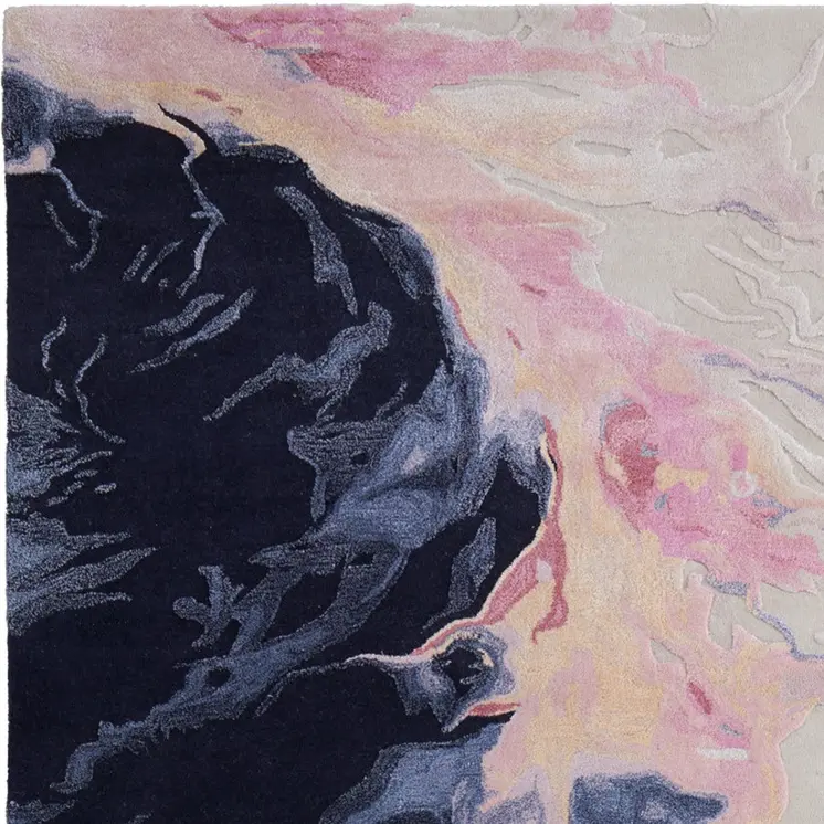 4' X 6' Pink Blue And Ivory Abstract Hand Tufted Area Rug