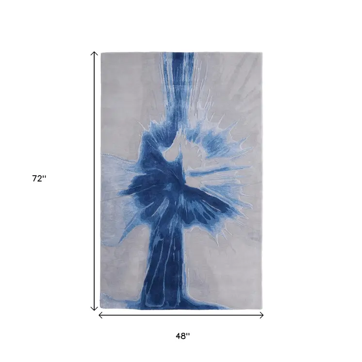 4' X 6' Blue And Gray Abstract Hand Tufted Area Rug