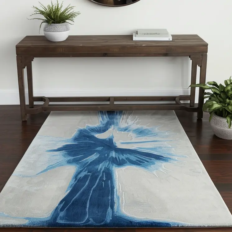 4' X 6' Blue And Gray Abstract Hand Tufted Area Rug