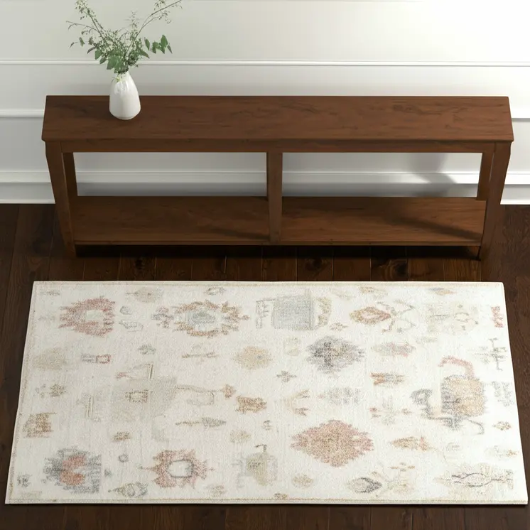 4' X 6' Ivory Orange And Gray Wool Floral Hand Knotted Area Rug