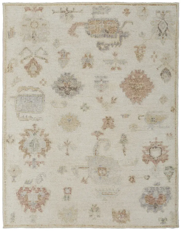 4' X 6' Ivory Orange And Gray Wool Floral Hand Knotted Area Rug