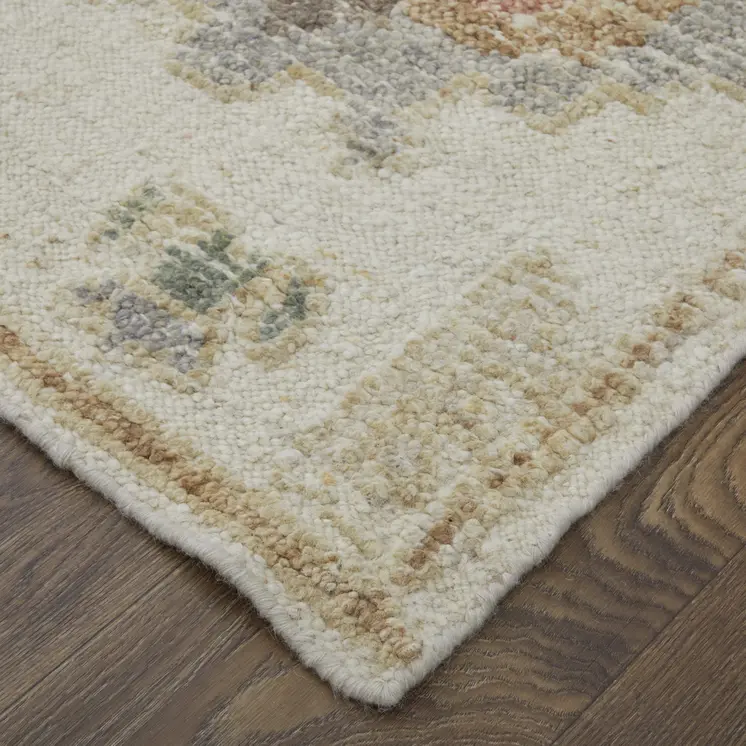 4' X 6' Ivory Orange And Gray Wool Floral Hand Knotted Area Rug