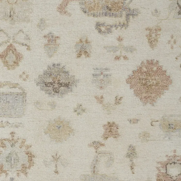 4' X 6' Ivory Orange And Gray Wool Floral Hand Knotted Area Rug