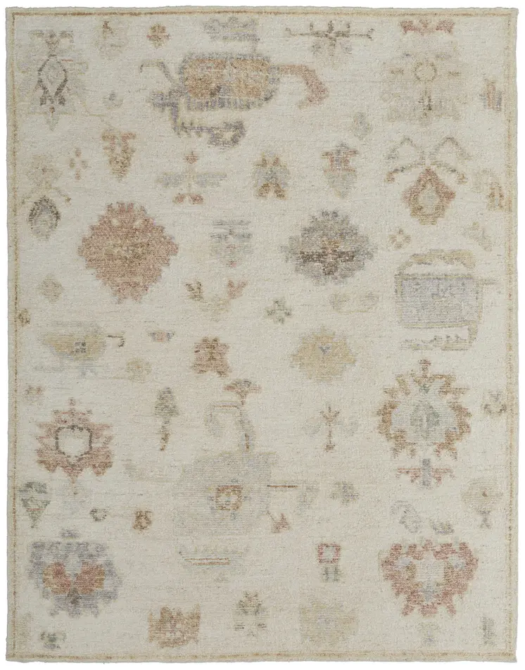 4' X 6' Ivory Orange And Gray Wool Floral Hand Knotted Area Rug