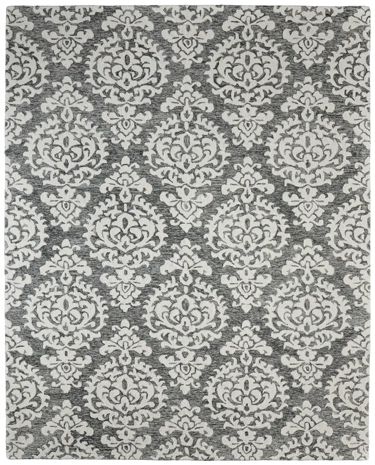 5' X 8' Gray Ivory And Black Floral Hand Tufted Area Rug