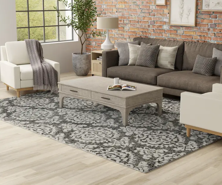 5' X 8' Gray Ivory And Black Floral Hand Tufted Area Rug