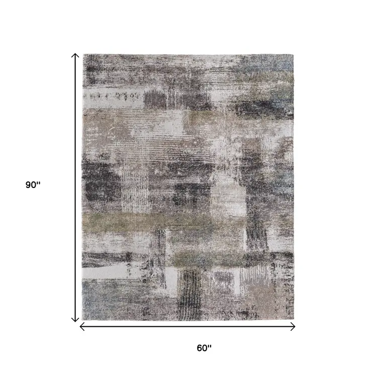5' X 8' Gray Taupe And Ivory Abstract Distressed Area Rug