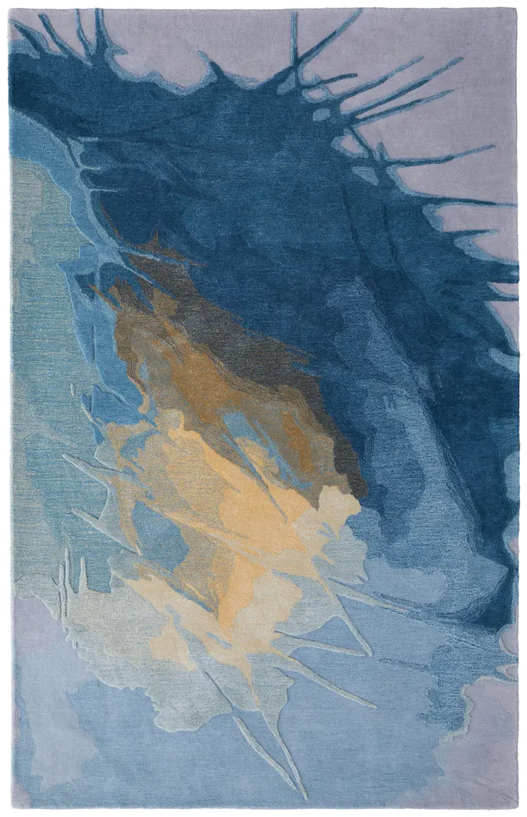 5' X 8' Blue Gold And Gray Abstract Hand Tufted Area Rug