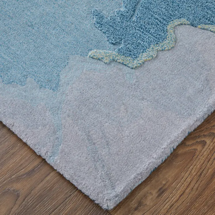 5' X 8' Blue Gold And Gray Abstract Hand Tufted Area Rug