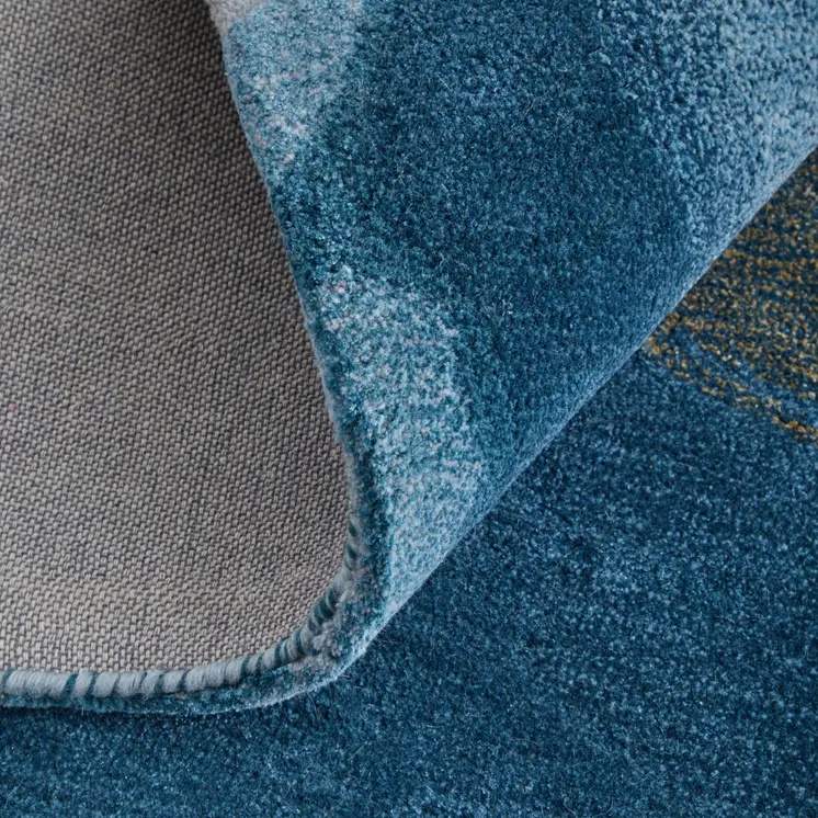 5' X 8' Blue Gold And Gray Abstract Hand Tufted Area Rug