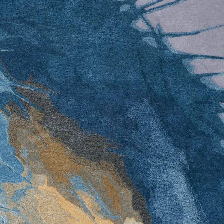 5' X 8' Blue Gold And Gray Abstract Hand Tufted Area Rug