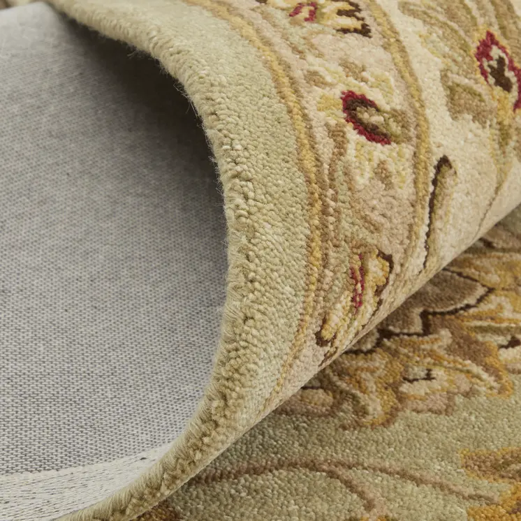 5' X 8' Tan Brown And Green Oriental Hand Tufted Area Rug