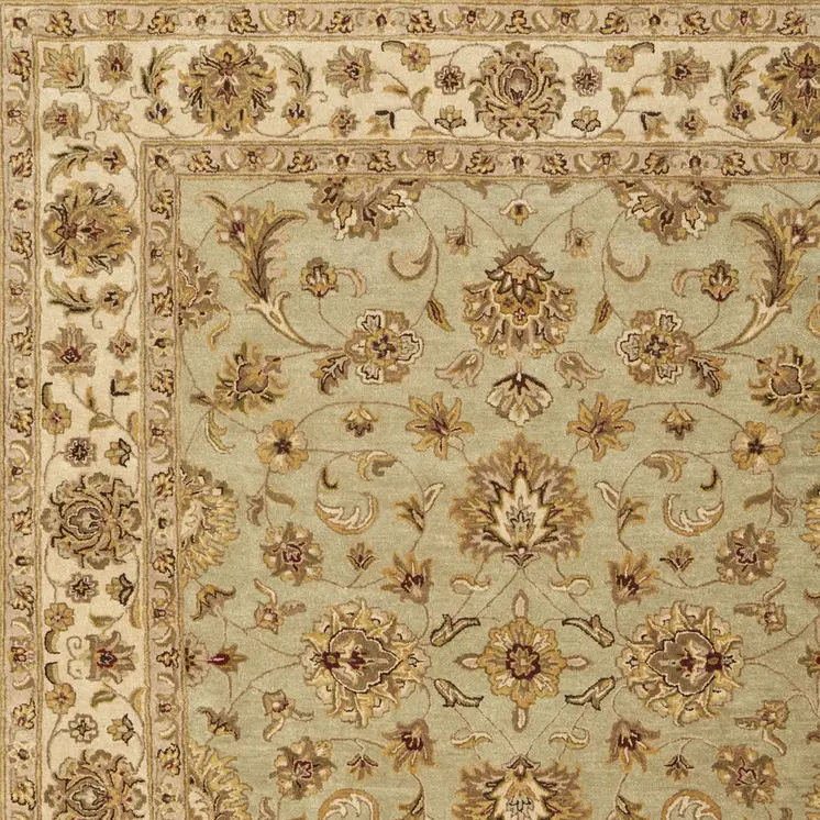 5' X 8' Tan Brown And Green Oriental Hand Tufted Area Rug