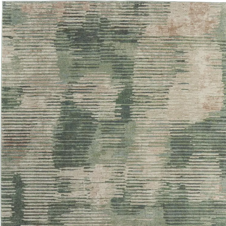 5' X 8' Green Ivory And Brown Abstract Distressed Area Rug