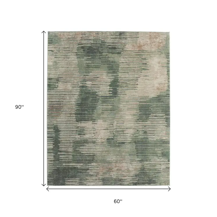 5' X 8' Green Ivory And Brown Abstract Distressed Area Rug