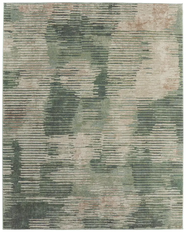 5' X 8' Green Ivory And Brown Abstract Distressed Area Rug