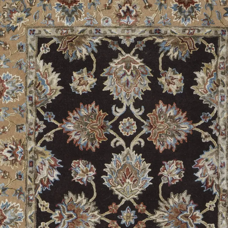 5' X 8' Brown Tan And Orange Floral Hand Tufted Area Rug