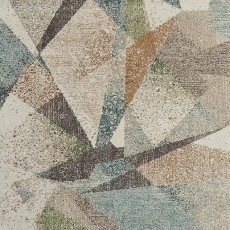 5' X 8' Ivory Blue And Green Checkered Area Rug