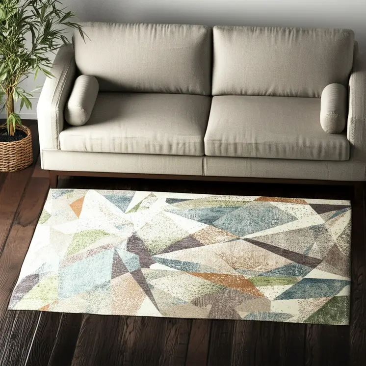 5' X 8' Ivory Blue And Green Checkered Area Rug