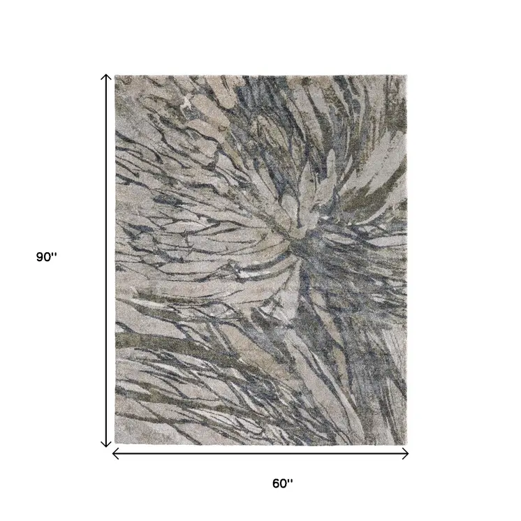 5' X 8' Gray Green And Ivory Abstract Area Rug