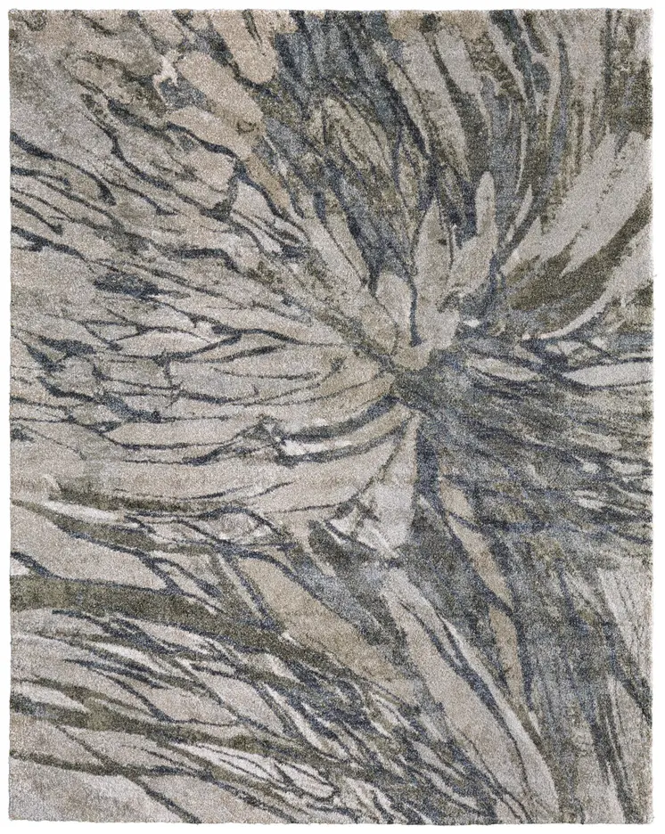 5' X 8' Gray Green And Ivory Abstract Area Rug