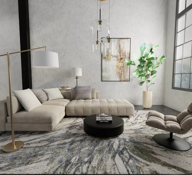 5' X 8' Gray Green And Ivory Abstract Area Rug