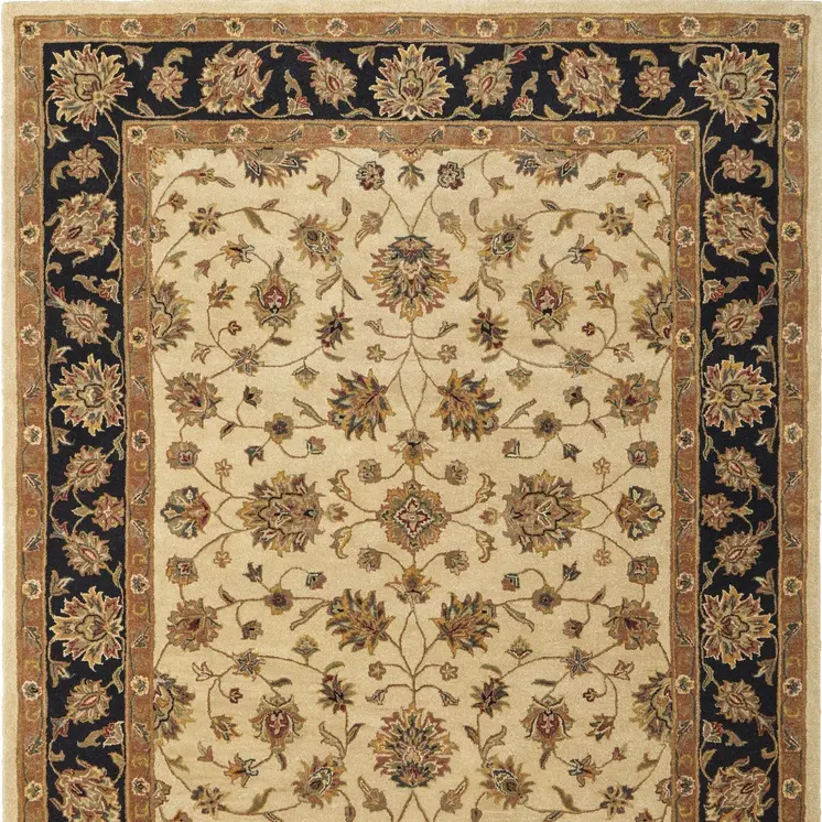 5' X 8' Tan Brown And Black Oriental Hand Tufted Area Rug