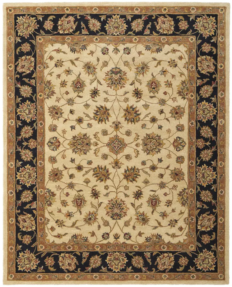 5' X 8' Tan Brown And Black Oriental Hand Tufted Area Rug
